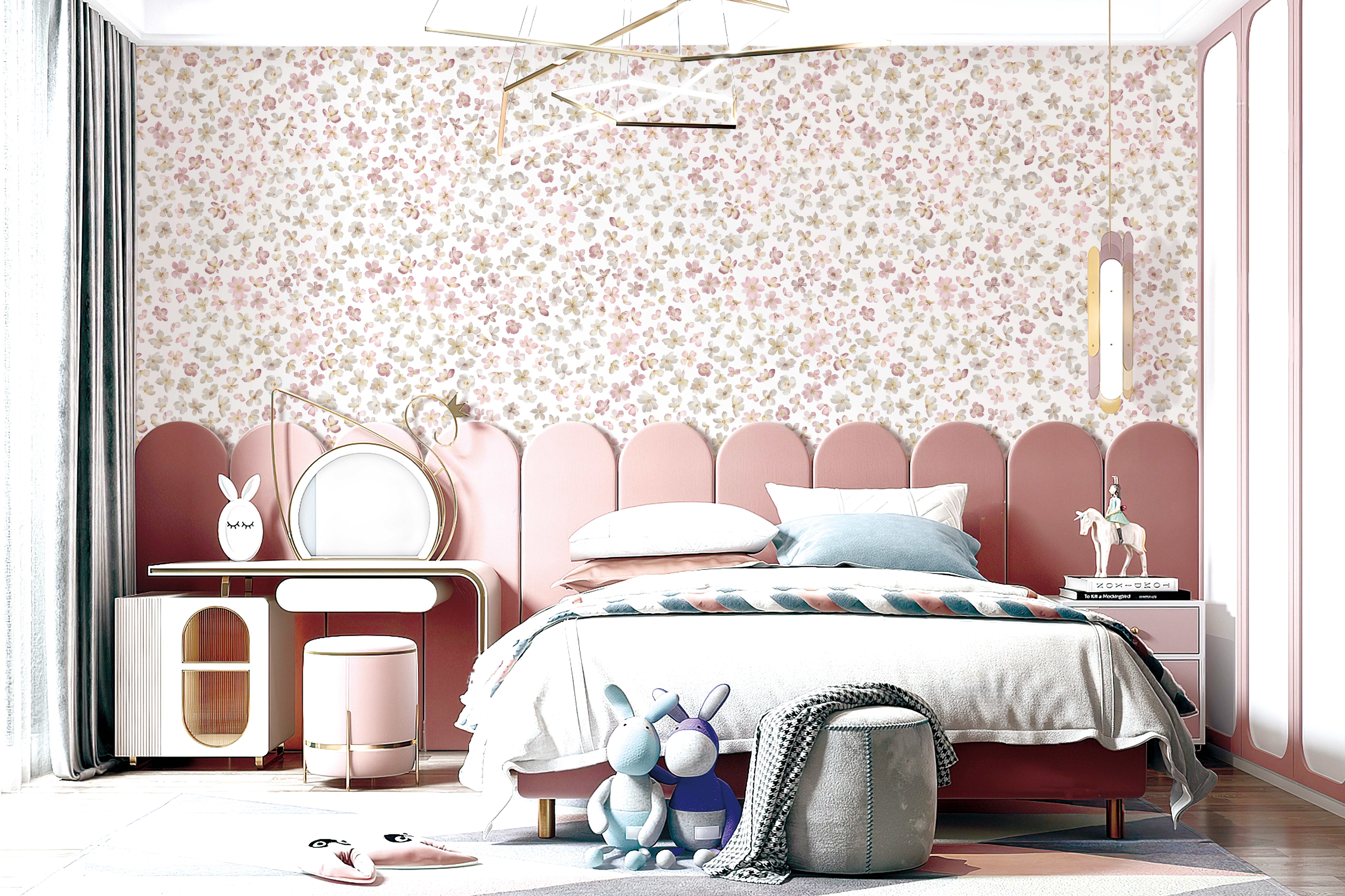 Beautiful Pink Floral Cute Childrens Wallpaper for Kids
